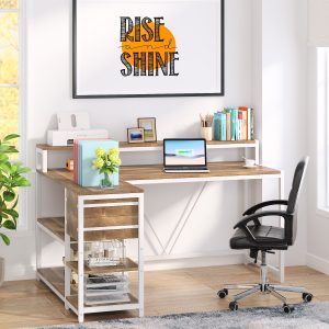 Reversible L-Shaped Desk, Industrial Corner Desk with Drawer & Shelves - Image 12