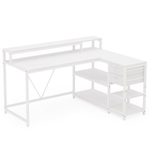 Reversible L-Shaped Desk, Industrial Corner Desk with Drawer & Shelves - Image 9