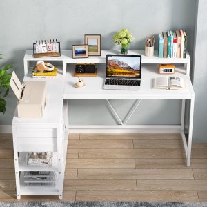 Reversible L-Shaped Desk, Industrial Corner Desk with Drawer & Shelves - Image 10