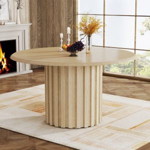 Round Dining Table, 43.3" Farmhouse Kitchen Table with Metal Base for 4 - Image 4