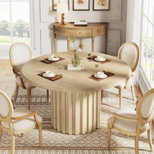 Round Dining Table, 43.3" Farmhouse Kitchen Table with Metal Base for 4 - Image 6
