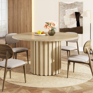 Round Dining Table, 43.3" Farmhouse Kitchen Table with Metal Base for 4 - Image 3