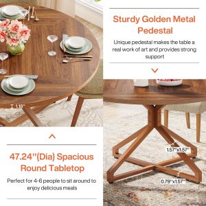 Round Dining Table, 47" Circle Kitchen Table for 4-6 People - Image 7