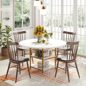 Round Dining Table, 47" Kitchen Dinner Table with Storage Shelf - Image 9