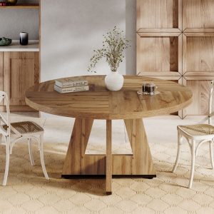 Round Dining Table for 4, 47" Wooden Kitchen Table Farmhouse Dinner Table - Image 10