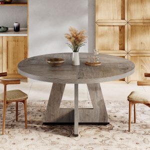 Round Dining Table for 4, 47" Wooden Kitchen Table Farmhouse Dinner Table - Image 8