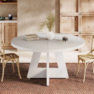 Round Dining Table for 4, 47" Wooden Kitchen Table Farmhouse Dinner Table - Image 12