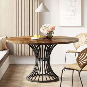 Round Dining Table for 4-6, 47" Farmhouse Circle Kitchen Table - Image 4