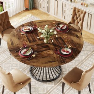 Round Dining Table for 4-6, 47" Farmhouse Circle Kitchen Table - Image 5