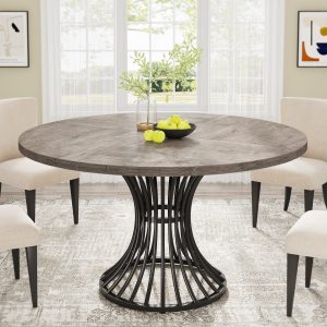Round Dining Table for 4-6, 47" Farmhouse Circle Kitchen Table - Image 8