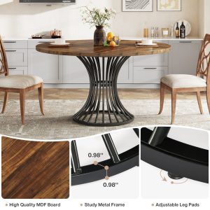 Round Dining Table for 4-6, 47" Farmhouse Circle Kitchen Table - Image 7