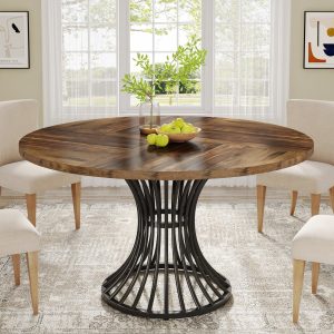 Round Dining Table for 4-6, 47" Farmhouse Circle Kitchen Table
