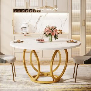 Round Dining Table for 4, Modern 47" Kitchen Table with Metal Base - Image 3