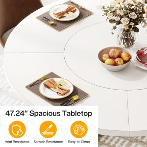 Round Dining Table for 4, Modern 47" Kitchen Table with Metal Base - Image 6