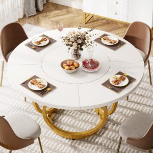 Round Dining Table for 4, Modern 47" Kitchen Table with Metal Base - Image 4