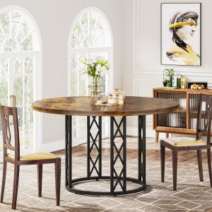 Round Dining Table for 4 People, 47" Kitchen Table with Metal Base - Image 4