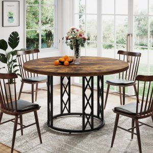 Round Dining Table for 4 People, 47" Kitchen Table with Metal Base - Image 3