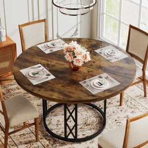 Round Dining Table for 4 People, 47" Kitchen Table with Metal Base - Image 5