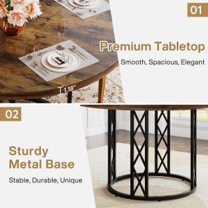 Round Dining Table for 4 People, 47" Kitchen Table with Metal Base - Image 6