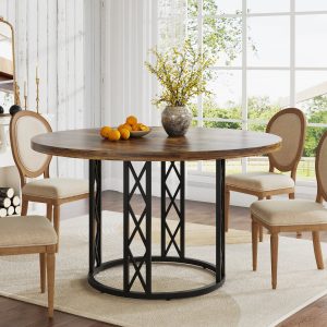 Round Dining Table for 4 People, 47" Kitchen Table with Metal Base