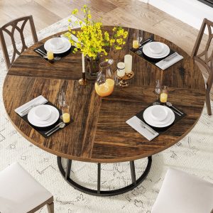 Round Dining Table for 4 People, 47.2" Kitchen Dinner Table with Metal Base - Image 5