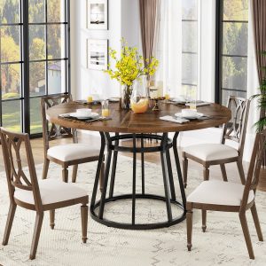 Round Dining Table for 4 People, 47.2" Kitchen Dinner Table with Metal Base - Image 4