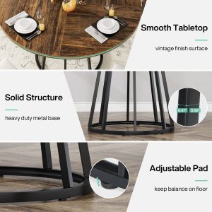 Round Dining Table for 4 People, 47.2" Kitchen Dinner Table with Metal Base - Image 7