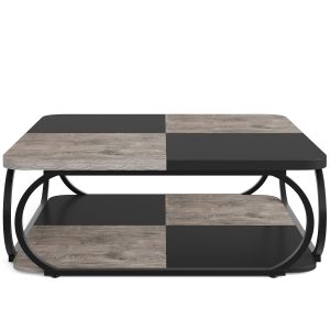 Square Coffee Table, 39" Central Cocktail Table with 2-Tier Shelves - Image 8