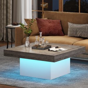 Square Coffee Table, Farmhouse Wood Cocktail Table with LED Light - Image 10