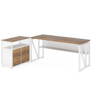 55" / 63" L-Shaped Executive Desk with Storage Shelves and Mobile File Cabinet(2 Drawers and 1 Storage Compartment) - Image 9