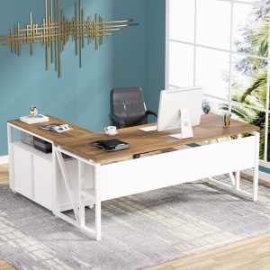 55" / 63" L-Shaped Executive Desk with Storage Shelves and Mobile File Cabinet(2 Drawers and 1 Storage Compartment) - Image 8