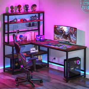 55" Reversible L-Shaped Desk with Wireless Charging & Shelves - Image 9