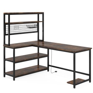 55" Reversible L-Shaped Desk with Wireless Charging & Shelves - Image 6