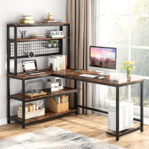 55" Reversible L-Shaped Desk with Wireless Charging & Shelves - Image 5