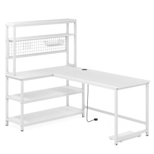 55" Reversible L-Shaped Desk with Wireless Charging & Shelves - Image 12