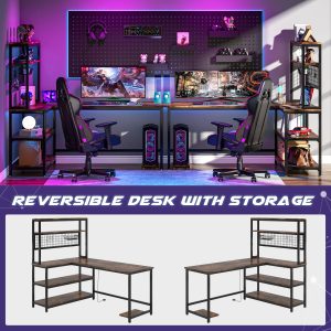 55" Reversible L-Shaped Desk with Wireless Charging & Shelves - Image 10
