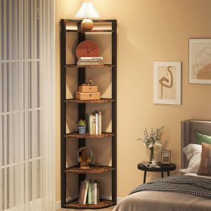 6-Tier Corner Shelf, Small Corner Bookshelf Storage Rack - Image 3