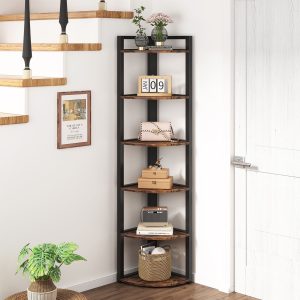 6-Tier Corner Shelf, Small Corner Bookshelf Storage Rack - Image 4