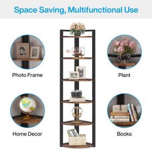 6-Tier Corner Shelf, Small Corner Bookshelf Storage Rack - Image 5