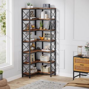 7-Tier Corner Bookshelf Corner Bookcase Storage Display Rack - Image 4