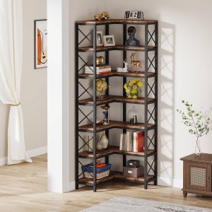 7-Tier Corner Bookshelf Corner Bookcase Storage Display Rack - Image 5