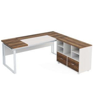 L-Shaped Executive Desk, 63" Computer Desk with Mobile File Cabinet - Image 4