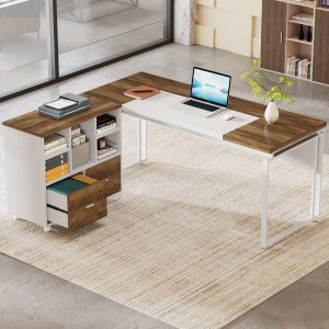 L-Shaped Executive Desk, 63" Computer Desk with Mobile File Cabinet - Image 7