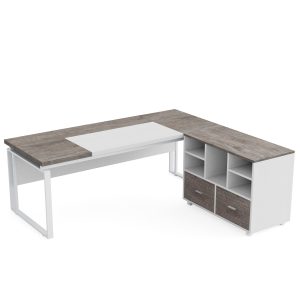L-Shaped Executive Desk, 63" Computer Desk with Mobile File Cabinet - Image 12