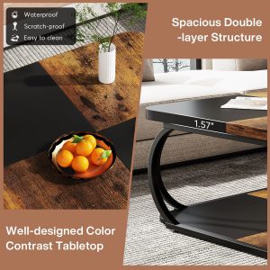 Square Coffee Table, 39" Central Cocktail Table with 2-Tier Shelves - Image 6