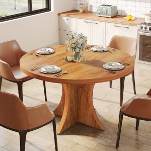 Wood Dining Table, 47.24 Inches Round Kitchen Table for 4-6 - Image 3