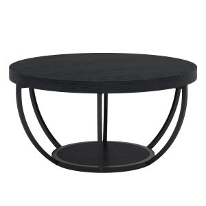 Wooden Coffee Table, 2-Tier Round Central Cocktail Table with Shelves - Image 15