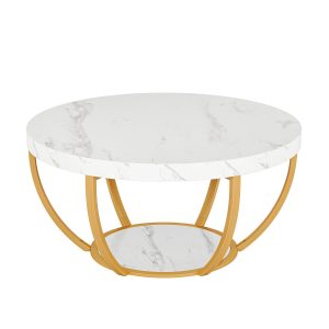 Wooden Coffee Table, 2-Tier Round Central Cocktail Table with Shelves - Image 8