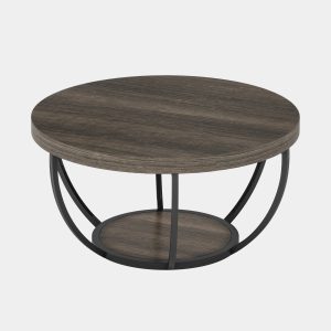 Wooden Coffee Table, 2-Tier Round Central Cocktail Table with Shelves - Image 13