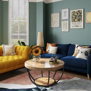 Wooden Coffee Table, 2-Tier Round Central Cocktail Table with Shelves - Image 3
